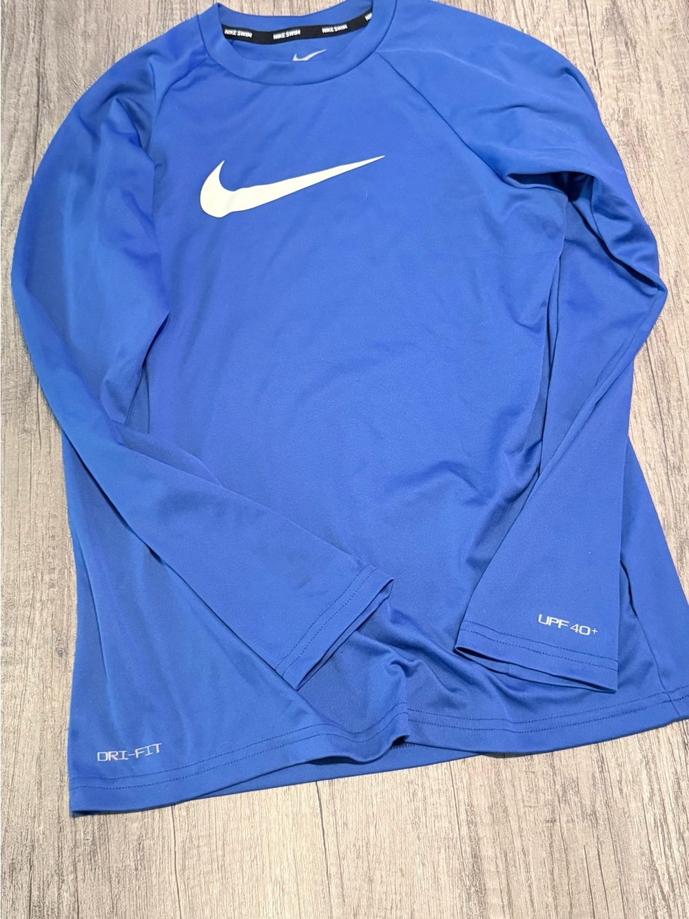 Nike Kids Royal Blue Long-Sleeve Swim Rashguard with White Swoosh